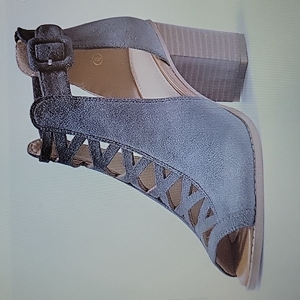 LIYUANDIAN gray platform opentoe ankle strap zip back block heel sandals 9 NEW…
